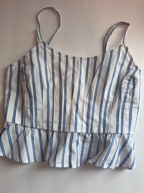 American Eagle Outfitters White & Blue Striped Peplum Cami Size XXS